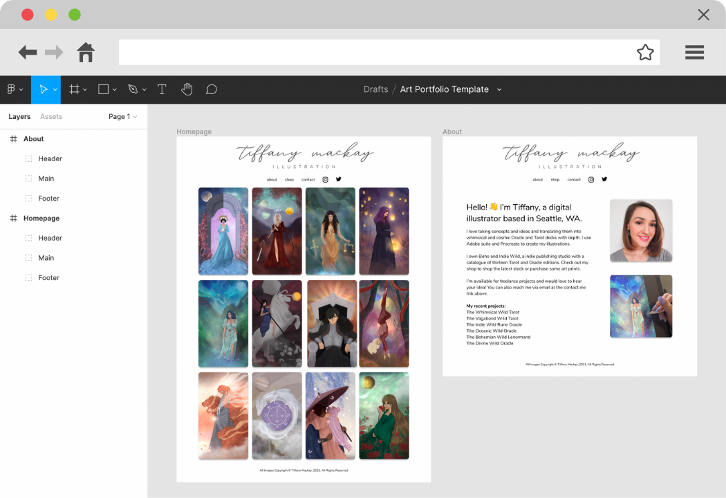 Mockup of artist portfolio design